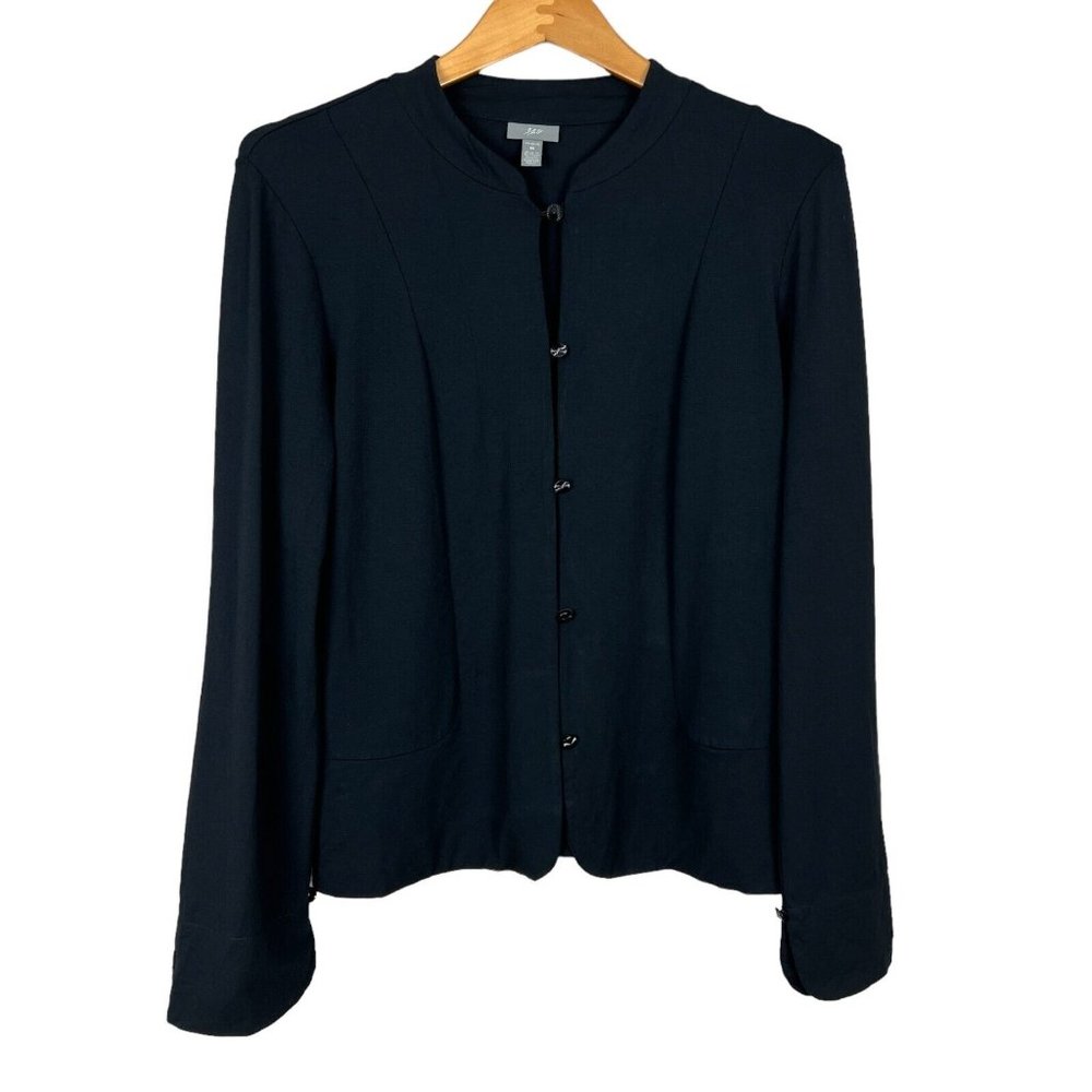 J Jill Cardigan Sweater Jacket Womens Medium Black Button Up Long Sleeve Stretch